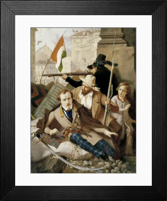 Framed Print : VERAZZI, Baldassare (1819-1886). Fight at Palazzo Litta. Episode of the 'Cinque Giornate' (Five Journeys) in Milan (March 18-22, 1848). Oil on canvas. ITALY. Milan