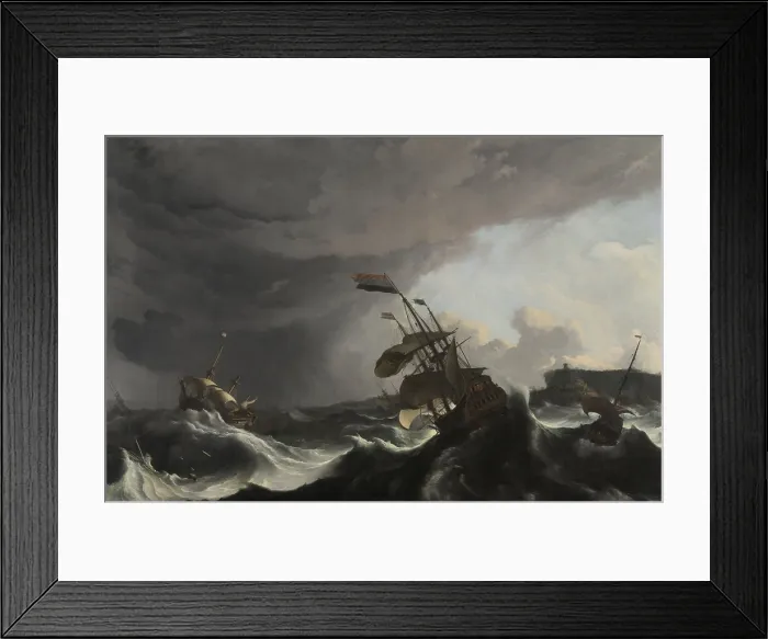 Framed Print : Warships in a Heavy Storm, by Ludolf Bakhuysen, c. 1695, Dutch painting, oil on canvas. In 1694 Dutch warships encounter a storm in the Straits of Gibraltar (BSLOC_2016_2_227)
