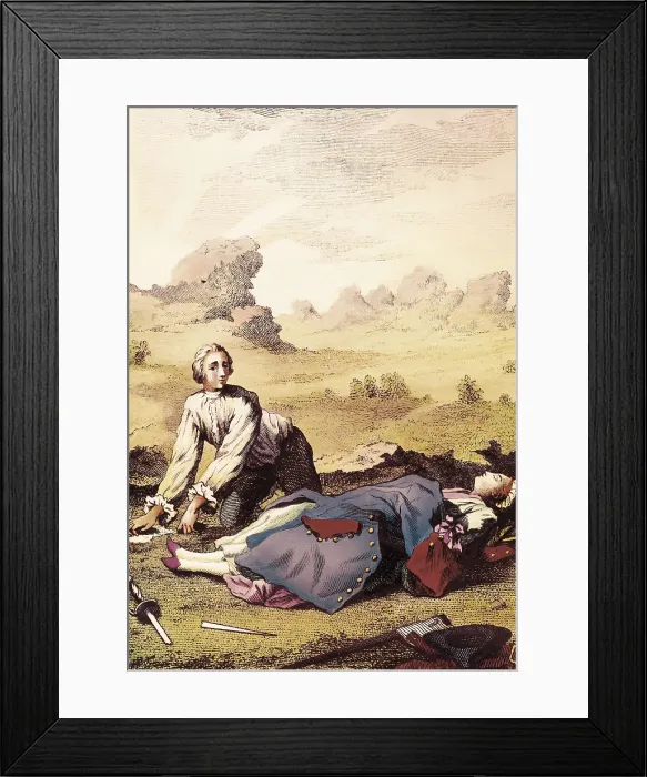 Framed Print : Prevost dExiles, Antoine-Francois, Abbe (1697-1763). Illustration of the 'Story of the Chevalier Des Grieux and Manon Lescaut'. Louisiana desert. FRANCE. Paris
