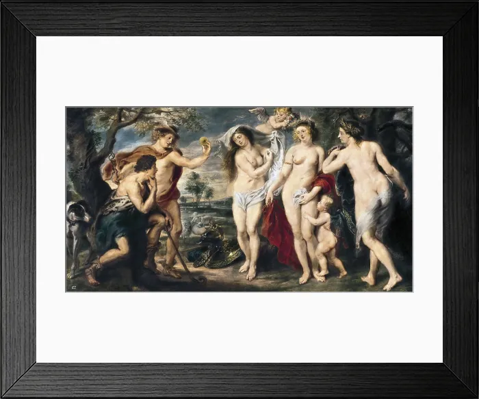 Framed Print : RUBENS, Peter Paul (1577-1640). The Judgement of Paris. 1639. Mercury shows the apple. Paris seated observes the goddess Minerva, Venus with Cupid and Juno. Flemish art Framed Print : RUBENS, Peter Paul (1577-1640). The Judgement of Paris. 1639. Mercury shows the apple. Paris seated observes the goddess Minerva, Venus with Cupid and Juno. Flemish art