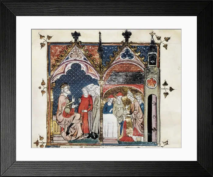 Framed Print : Charlemagne's Las Will and Coronation of Louis the Pious. Charlemagne's last will and coronation of Louis the Pious (15th c.). Gothic art. Miniature Painting. BELGIUM