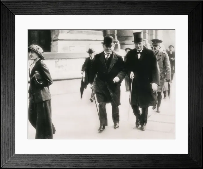Framed Print : LLOYD GEORGE, David (1863-1945); Churchill, Sir Winston Leonard Spencer (1874-1965). Portrait of Winton Churchill and Lloyd George along the streets of London