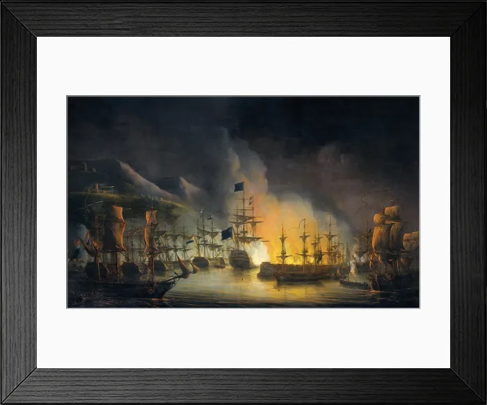 Framed Print : Bombardment of Algiers by the United Anglo-Dutch Naval Squadron, 1816, by Martinus Schouman, 1823, Dutch painting, oil on canvas