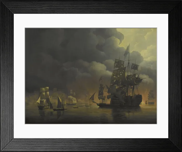 Framed Print : The Anglo-Dutch Fleet under Lord Exmouth and Vice Admiral Jonkheer Theodorus Frederik van Capellen putting out the Algerian Strongholds, August 27, 1816, by Nicolaas Baur, 1818