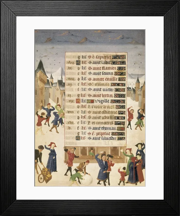 Framed Print : JEAN ROLIN, Maestro de(15th c.); ADELAIDA DE SABOYA, Maestro de(15th c.). The Hours of Adelaide of Savoy, Duchess of Burgundy. 1460-1465. December. Snow scenes. Gothic art