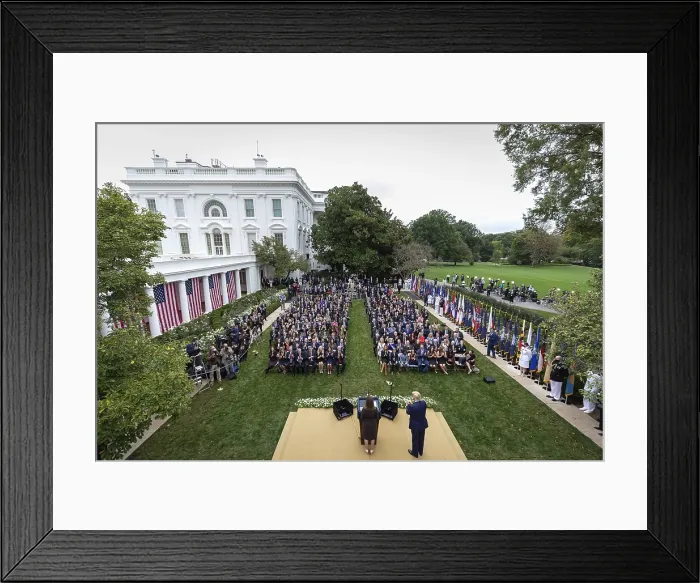 Framed Print : President Donald Trump announced his nomination of Judge Amy Coney Barrett for Associate Justice of the Supreme Court in the White House Rose Garden, Sept Framed Print : President Donald Trump announced his nomination of Judge Amy Coney Barrett for Associate Justice of the Supreme Court in the White House Rose Garden, Sept