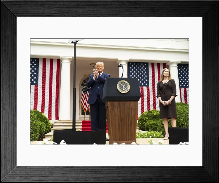 Framed Print : President Trump applauds his nominee for Associate Justice of the U.S. Supreme Court, Judge Amy Coney Barrett. White House Rose Garden, Sept. 26, 2020 (BSLOC_2020_8_7) Framed Print : President Trump applauds his nominee for Associate Justice of the U.S. Supreme Court, Judge Amy Coney Barrett. White House Rose Garden, Sept. 26, 2020 (BSLOC_2020_8_7)