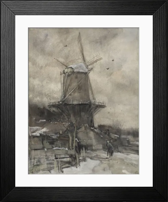 Framed Print : A Mill in the Winter, by Jacob Maris, c. 1880-86, Dutch watercolor painting. A bent figure of an old women walks toward the windmill (BSLOC_2016_2_31) Framed Print : A Mill in the Winter, by Jacob Maris, c. 1880-86, Dutch watercolor painting. A bent figure of an old women walks toward the windmill (BSLOC_2016_2_31)