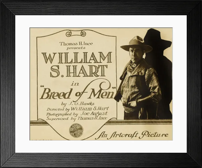 Framed Print : BREED OF MEN, William S. Hart on title lobbycard, 1919
