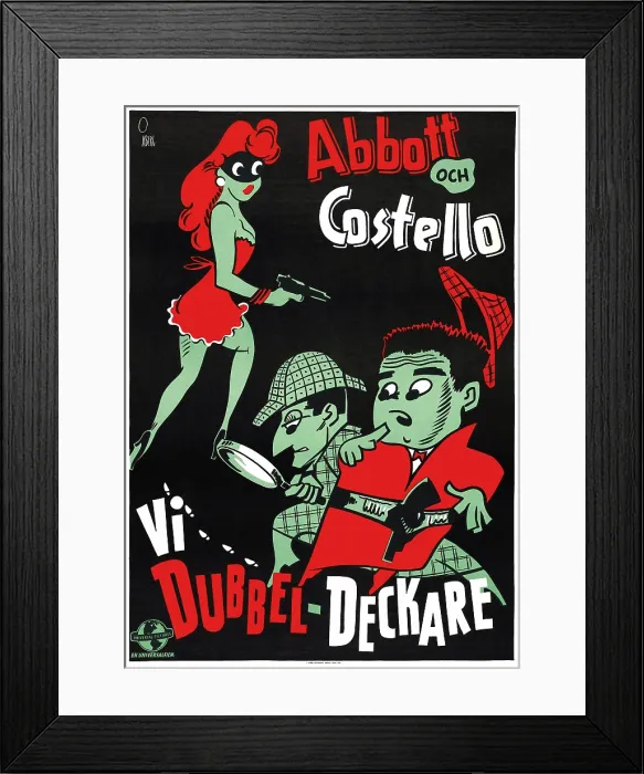 Framed Print : WHO DONE IR?, (aka VI DUBBEL DECKARE), Swedish poster, bottom from left: Bud Abbott, Lou Costello, 1942 Framed Print : WHO DONE IR?, (aka VI DUBBEL DECKARE), Swedish poster, bottom from left: Bud Abbott, Lou Costello, 1942