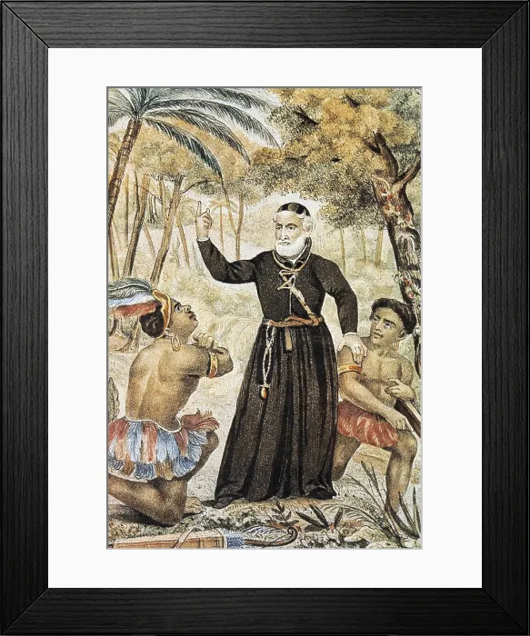Framed Print : Colonial America (16th c.). Religion (1585). Jesuit evangelizing Indians in North America. AISA / Everett Collection**US SALES ONLY**