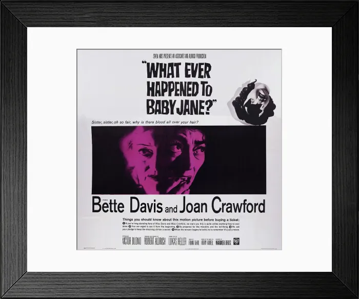 Framed Print : WHAT EVER HAPPENED TO BABY JANE?, US poster art, from left: Bette Davis, Joan Crawford, 1962