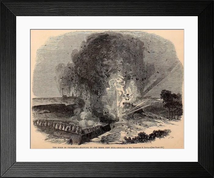 Framed Print : US Civil War, Vicksburg Campaign, Jan. 8-July 4, 1863. Blast of 2, 200 lbs. of gunpowder under Confederate Fort Hill, along the Vicksburg Siege perimeter, June 25, 1863