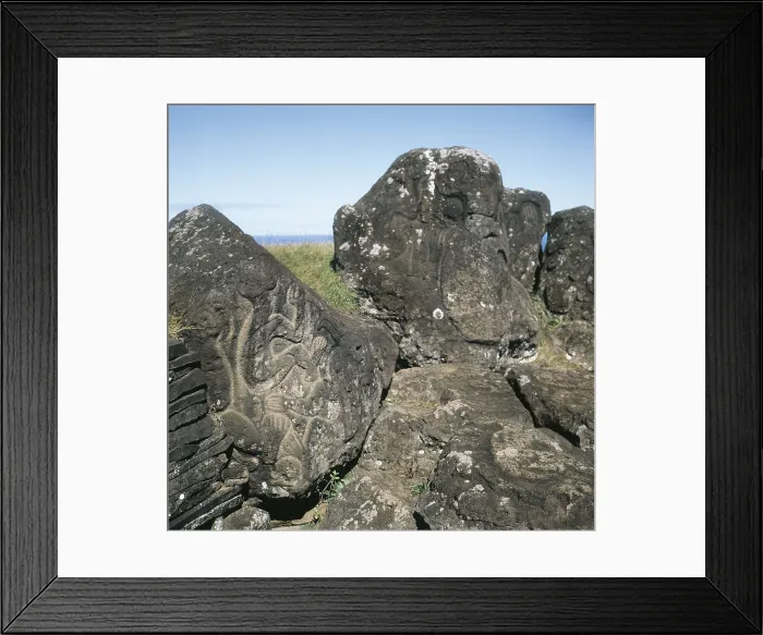 Framed Print : CHILE. VALPARAISO. Petroglyphs depicting the bird man and the creator god Makemake, near the Orongo cave, ceremonial place. Petroglyph. AISA / Everett Collection**US SALES ONLY** Framed Print : CHILE. VALPARAISO. Petroglyphs depicting the bird man and the creator god Makemake, near the Orongo cave, ceremonial place. Petroglyph. AISA / Everett Collection**US SALES ONLY**