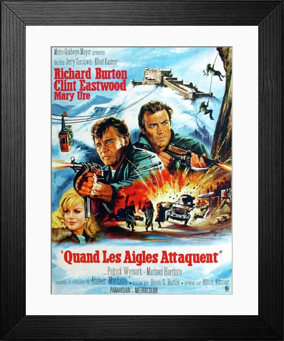 Framed Print : WHERE EAGLES DARE, from left, Mary Ure, Richard Burton, Clint Eastwood, 1968
