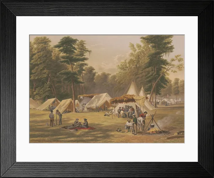 Framed Print : US Civil War, 1861-1865. Confederate camp with soldiers relax, play cards, cook, and read