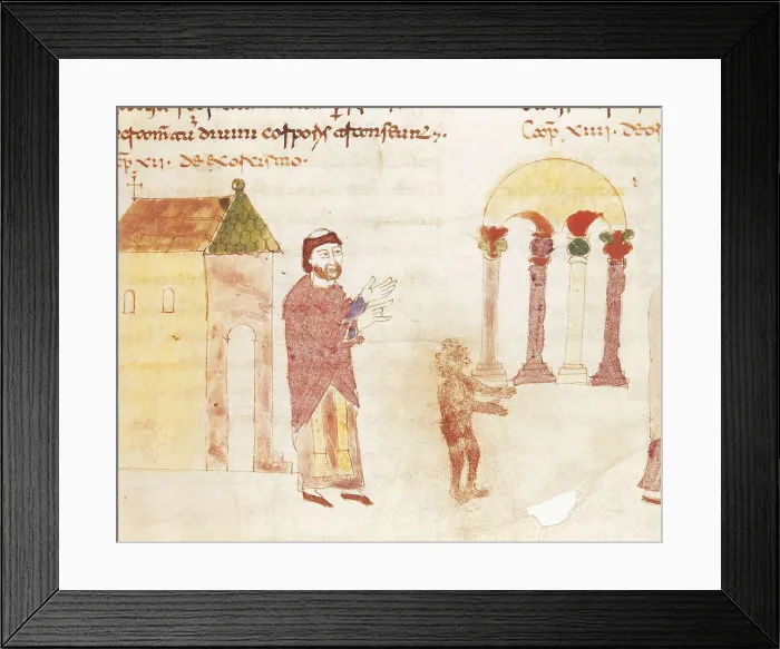 Framed Print : RABANUS, Maurus (c. 780 - 856). De Universo (9th c.). Exorcism. Romanesque edition of the original Carolingian manuscript. Romanesque art. Miniature Painting. ITALY. Cassino Framed Print : RABANUS, Maurus (c. 780 - 856). De Universo (9th c.). Exorcism. Romanesque edition of the original Carolingian manuscript. Romanesque art. Miniature Painting. ITALY. Cassino