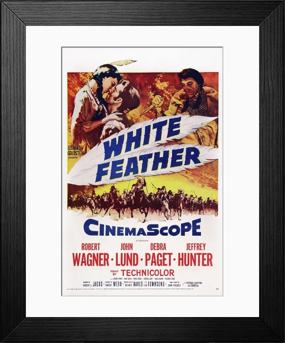 Framed Print : WHITE FEATHER, US poster, top from left: Debra Paget, Robert Wagner, Jeffrey Hunter, 1955, TM & Copyright 20th Century Fox Film Corp. / courtesy Everett Collection