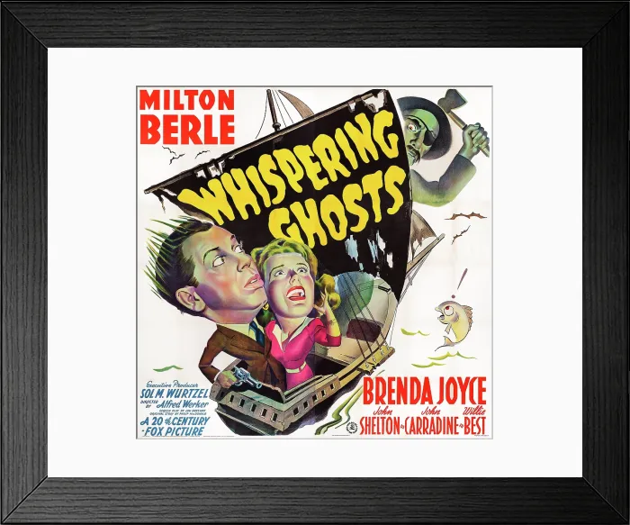 Framed Print : THE WHISPERING GHOSTS, US poster art, from top: John Carradine, Milton Berle, Brenda Joyce, 1942. TM and Copyright 20th Century Fox Film Corp