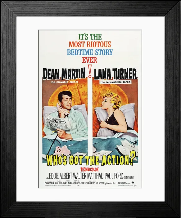 Framed Print : WHO'S GOT THE ACTION?, US poster art, from left: Dean Martin, Lana Turner, 1962