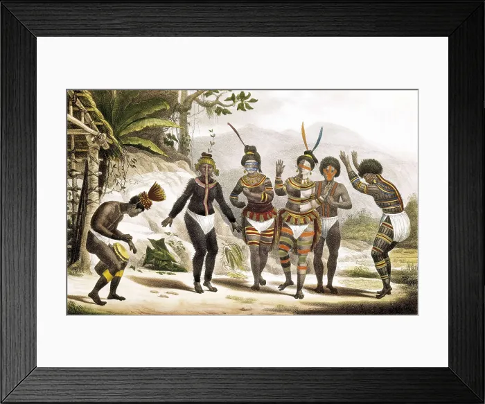 Framed Print : Brazil (19th c.). Indians dancing at the San Jose Mission. Illustration for the 'Voyaqe Pittoresque et Historique au Brasil' (1834-1839) by Jean Baptiste Debret Framed Print : Brazil (19th c.). Indians dancing at the San Jose Mission. Illustration for the 'Voyaqe Pittoresque et Historique au Brasil' (1834-1839) by Jean Baptiste Debret