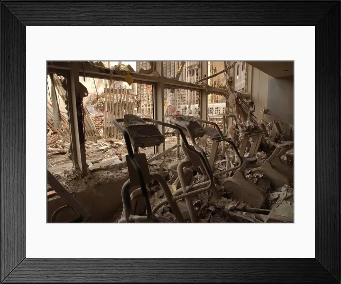 Framed Print : A health club in World Financial Center 2 after the 9-11 attacks, Sept. 18, 2001. It was across the West Side Highway from WTC 1, the North Tower Framed Print : A health club in World Financial Center 2 after the 9-11 attacks, Sept. 18, 2001. It was across the West Side Highway from WTC 1, the North Tower