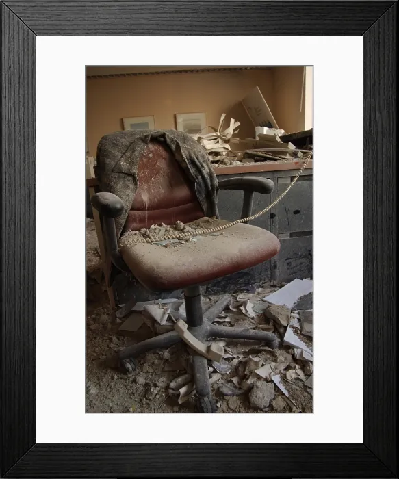 Framed Print : Dust and debris from the World Trade Center in an office in the World Financial Center. Sept. 16, 2001. New York City, after September 11, 2001 terrorist attacks
