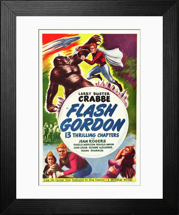 Framed Print : FLASH GORDON, top and bottom: Buster Crabbe on poster art, 1936