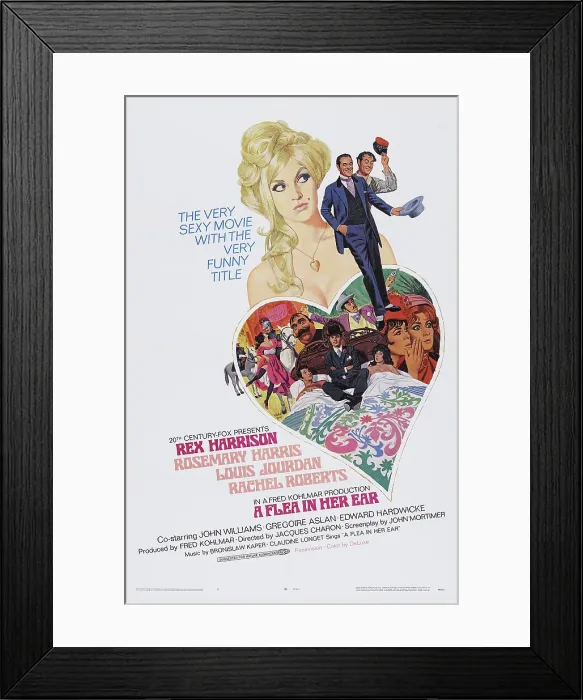 Framed Print : A FLEA IN HER EAR, US poster art, top right: Rex Harrison, center: Louis Jourdan, 1968. TM & Copyright 20th Century Fox Film Corp. All rights reserved / courtesy Everett Collection