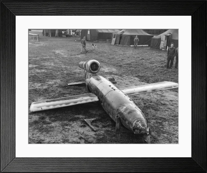 Framed Print : German V-1 Pilotless buzz bomb was found intact by the US Army 9th Air Force in France Framed Print : German V-1 Pilotless buzz bomb was found intact by the US Army 9th Air Force in France