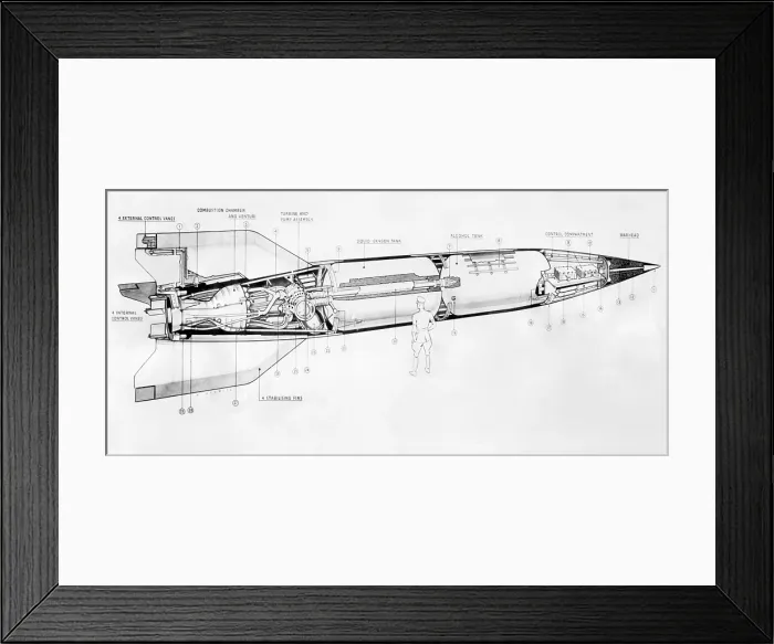 Framed Print : British sectional drawing of a German V-2 rocket. The weapon was approximately 46 feet long and 66 inches in diameter. World War 2, 1944-45 (BSLOC_2015_13_72)