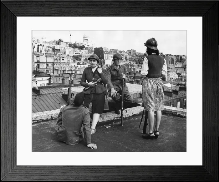 Framed Print : Armed French women on the lookout duty for German snipers in Paris during World War 2 Framed Print : Armed French women on the lookout duty for German snipers in Paris during World War 2