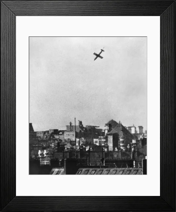 Framed Print : German Robot plane, V-1 Buzz bomb drops over a city in southern England. June 22, 1944, World War 2 (BSLOC_2015_13_37) Framed Print : German Robot plane, V-1 Buzz bomb drops over a city in southern England. June 22, 1944, World War 2 (BSLOC_2015_13_37)