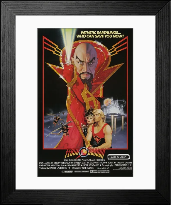 Framed Print : FLASH GORDON, top: Max Von Sydow, bottom l-r: Melody Anderson, Sam J. Jones on poster art, 1980, Universal Pictures / courtesy Everett Collection