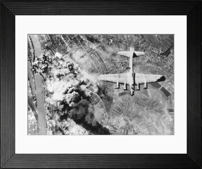 Framed Print : American B-17 flying fortresses bombs Ludwigshafen chemical and synthetic oil works, Germany. World War2, Sept. 29, 1944. (BSLOC_2015_13_65)
