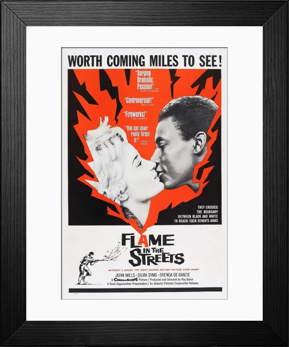 Framed Print : FLAME IN THE STREETS, US poster, from left: Sylvia Syms, Johnny Sekka, 1961
