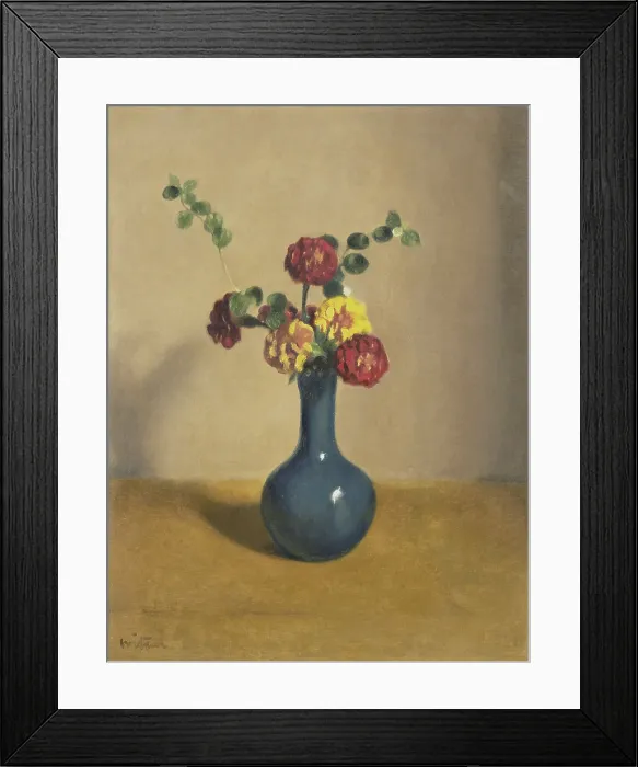 Framed Print : Marigold Flowers in a Blue Vase, by Willem Witsen, c. 1890-1920, Dutch painting, oil on canvas (BSLOC_2016_2_284)
