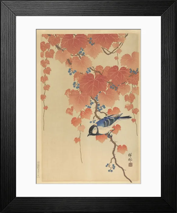 Framed Print : Great Tit on Paulownia Branch, by Ohara Koson, 1925-36, Japanese print, color woodcut (BSLOC_2016_3_290)
