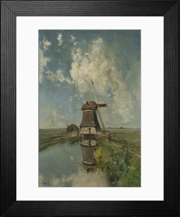 Framed Print : A Windmill on a Polder Waterway, known as In the Month of July, by Paul Gabriel, c. 1889, Dutch painting, oil on canvas