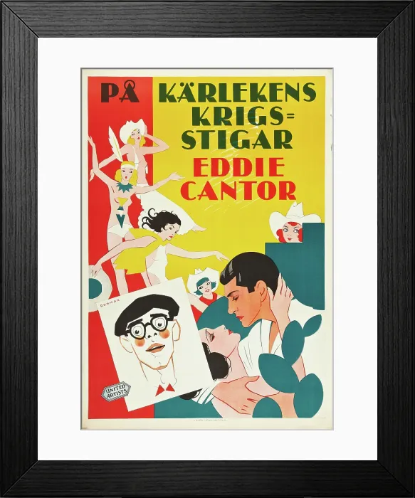 Framed Print : WHOOPEE!, (aka PA KARLEKENS KRIGSSTIGAR), bottom: Eddie Cantor on Swedish poster art
