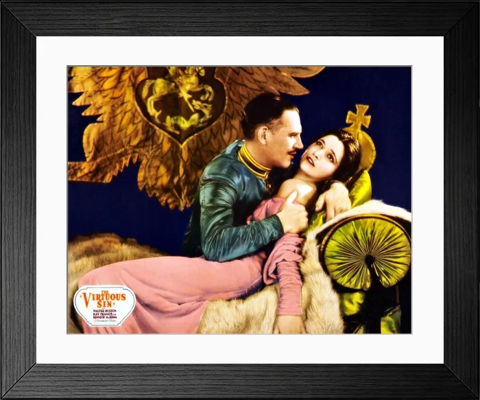Framed Print : THE VIRTUOUS SIN, l-r: Walter Huston, Kay Francis on lobbycard, 1930