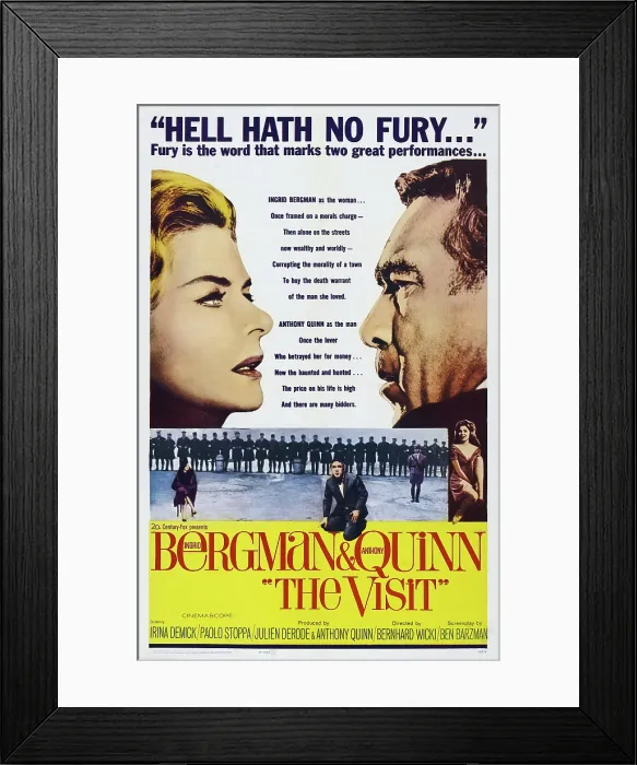 Framed Print : THE VISIT, US poster art, from left: Ingrid Bergman, Anthony Quinn, 1964. TM & Copyright 20th Century Fox Film Corp. All rights reserved / courtesy Everett Collection