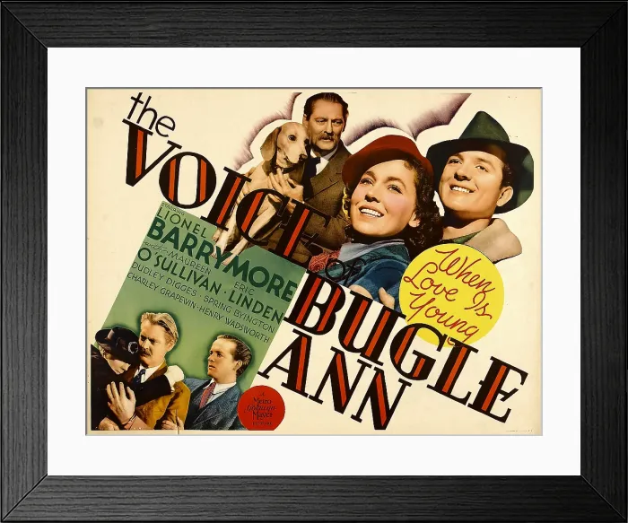 Framed Print : THE VOICE OF BUGLE ANN, top from left: Lionel Barrymore, Maureen O'Sullivan, Eric Linden, 1936