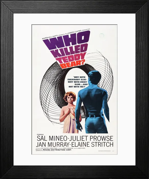 Framed Print : WHO KILLED TEDDY BEAR?, US poster art, from left: Juliet Prowse, Sal Mineo, 1965
