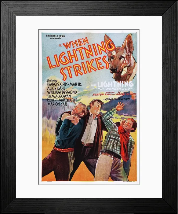 Framed Print : WHEN LIGHTNING STRIKES, US poster art, Lightning, the Wonder Dog, (top right), 1934 Framed Print : WHEN LIGHTNING STRIKES, US poster art, Lightning, the Wonder Dog, (top right), 1934