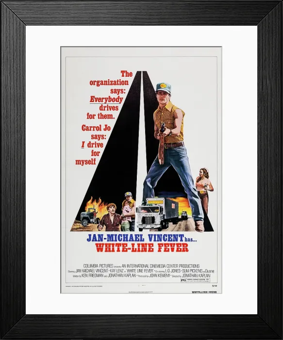 Framed Print : WHITE LINE FEVER, US poster art, with gun: Jan-Michael Vincent, 1975