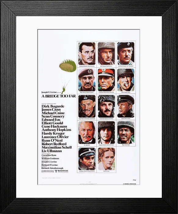 Framed Print : A BRIDGE TOO FAR, top l-r: Dirk Bogarde, James Caan, Michael Caine, 2nd row l-r: Sean Connery, Edward Fox, Elliott Gould, 3rd row l-r: Gene Hackman, Anthony Hopkins, Hardy Kruger