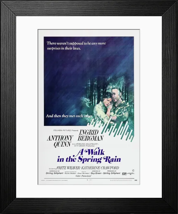 Framed Print : A WALK IN THE SPRING RAIN, US poster, from left: Ingrid Bergman, Anthony Quinn, 1970