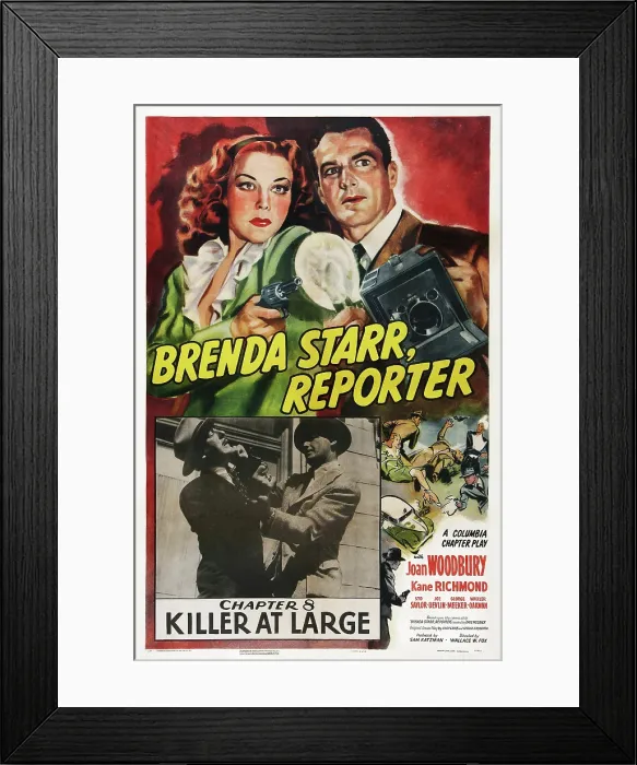 Framed Print : BRENDA STARR, REPORTER, US poster, top from left: Joan Woodbury, Kane Richmond; Chapter 8: Killer At Large, 1945