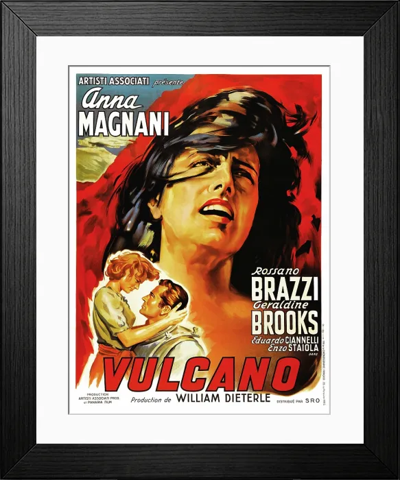 Framed Print : VOLCANO, top: Anna Magnani, bottom l-r: Geraldine Brooks, Rossano Brazzi on French poster art, 1950